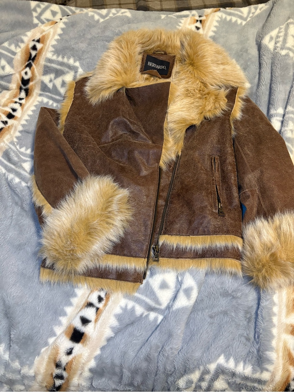 Bernardo Brown Jacket with Tan  Fur Trim